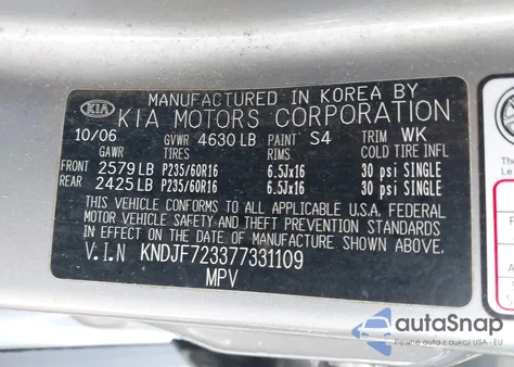 2007 Kia Sportage Ex/Lx из США, поврежденный, VIN KNDJF723377331109